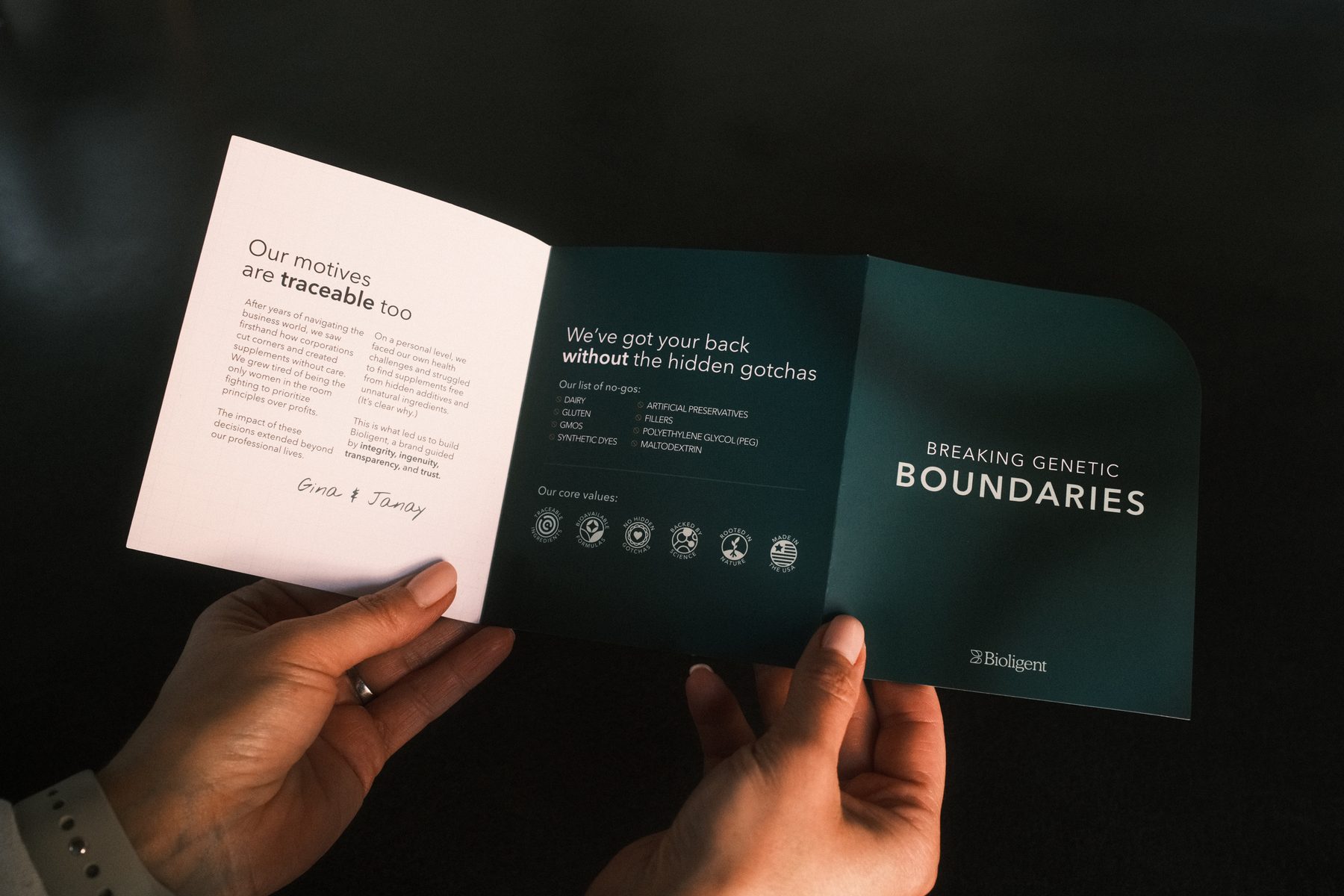 Bioligent mailer founders letter spread