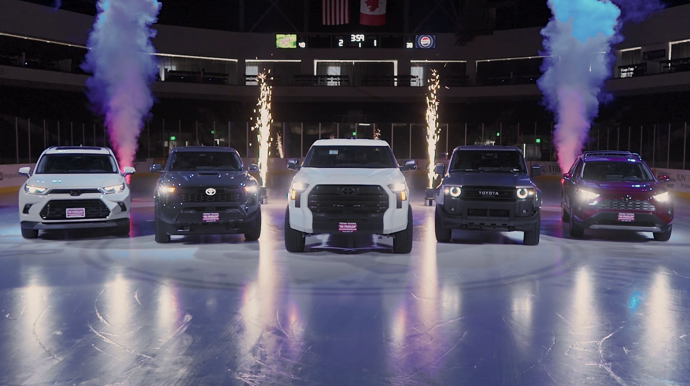 Teton Toyota lineup on the Spud Kings Hockey Arena ice